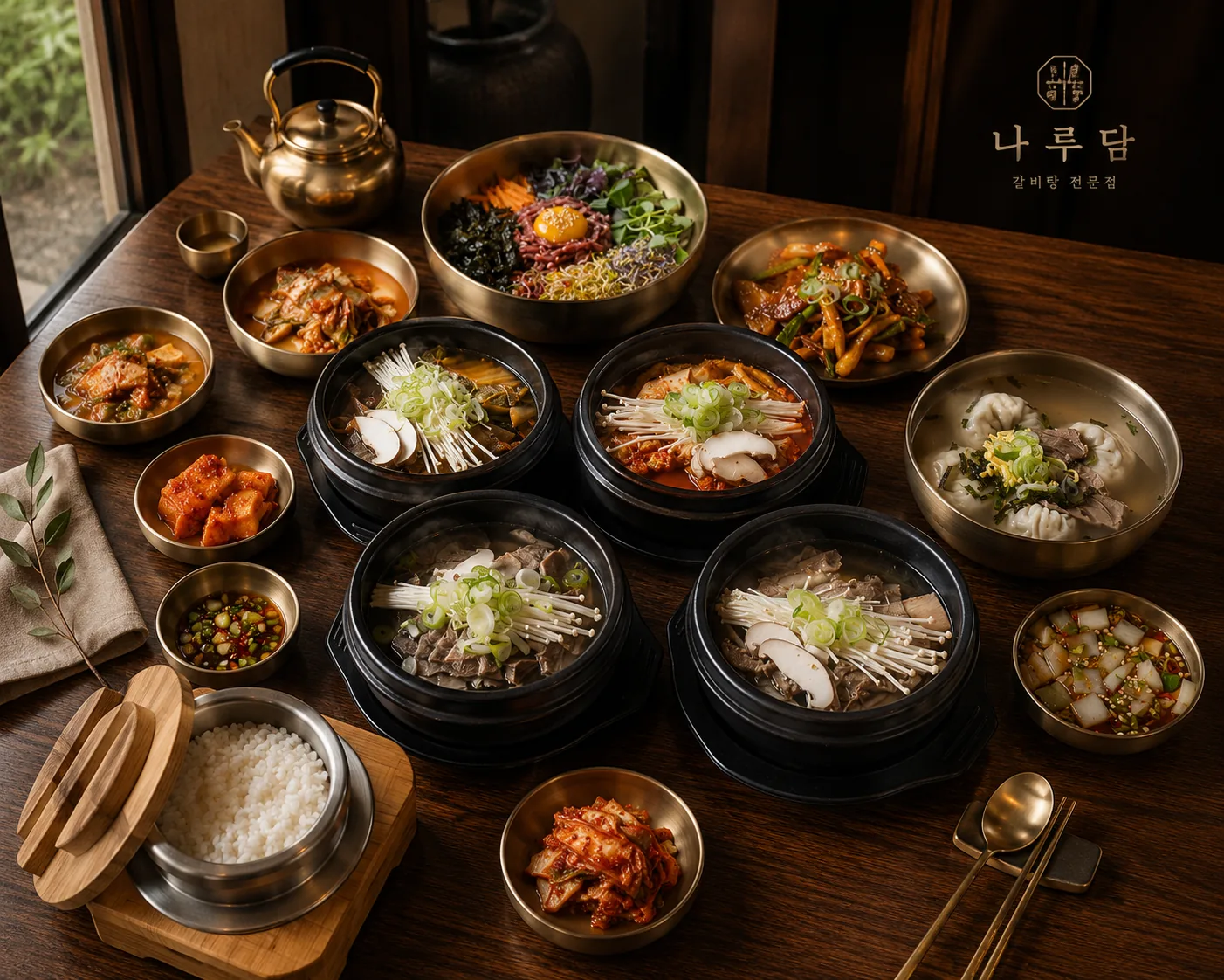 놋그릇에 정갈하게 차려진 나루담 상차림