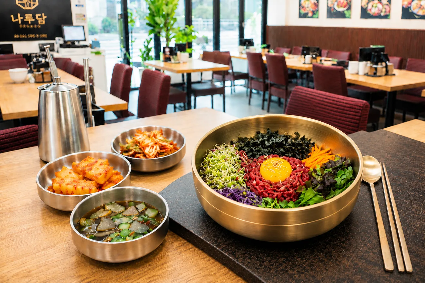 신선한 육회를 올린 육회 비빔밥
