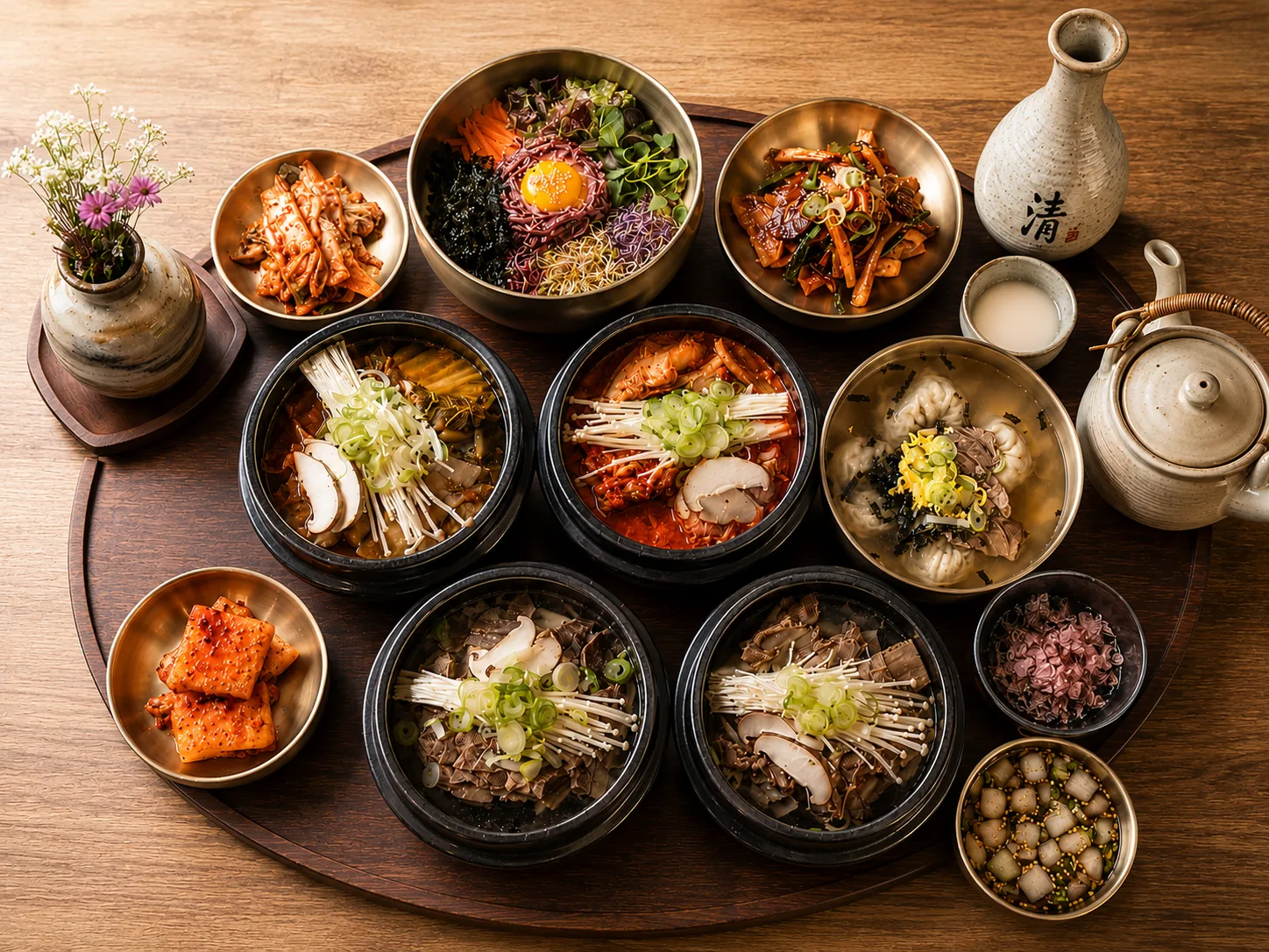 놋그릇과 솥밥으로 차린 정갈한 한 상